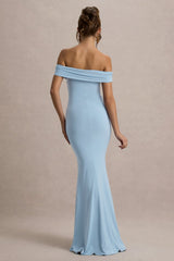Law of Attraction | Powder Blue Bardot Draped Split Maxi Dress