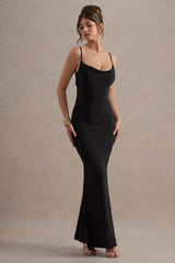 Francoise | Black Cowl Neck Backless Maxi Dress With Lace Insert