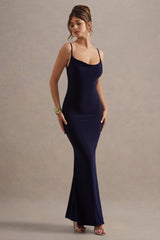 Francoise | Navy Cowl Neck Backless Maxi Dress With Lace Insert