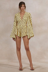 Laurel | Lemon Polka Dot V-Neck Balloon Sleeve Romper