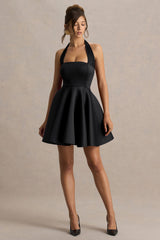 Peggy | Black Halter-Neck Skater Mini Dress
