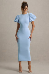Dakota | Powder Blue Puff-Sleeve Midi Dress
