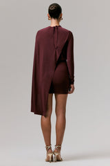Celeste | Burgundy Long-Sleeve Mini Dress With Cape Sleeve