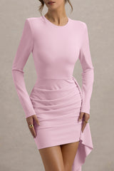 Zaya | Pink Long Sleeve Mini Dress With Drape