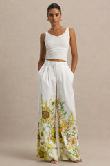 Louise | Sunflower Print Wide-Leg Trousers