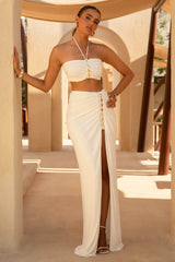 Coastline | White Ruched Maxi Skirt With Split