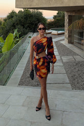 Zen | Smoke Print Asymmetric Mini Dress With Cut-Out Detail