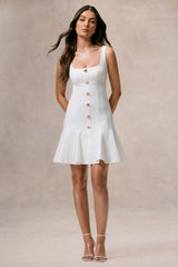 Love Yourself | White Square-Neck Mini Dress With Buttons