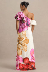 Anastasia | Large Multi-Floral Print Asymmetric-Neck Maxi Dress