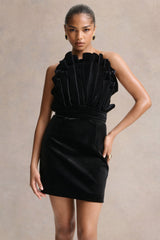 Polly | Black Velvet Ruffled Strapless Mini Dress