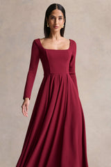 Alison | Burgundy Square-Neck A-Line Midi Dress