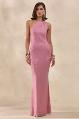 Deity | Pink Hotfix Asymmetric-Neck Maxi Dress With Open-Back