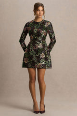 Moonlit | Winter Floral Mesh And Sequin Crew-Neck Mini Dress