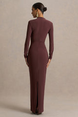 Zadie | Brown High-Neck Maxi Dress With Gathered-Detail