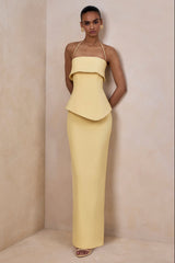 Fran | Lemon Square-Neck Corset Maxi Dress