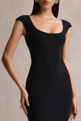 Piper | Black Square-Neck Maxi Dress With Cap-Sleeves