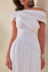 Lorina | White Midi Dress With Asymmetric-Waist