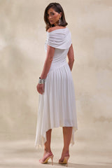 Lorina | White Midi Dress With Asymmetric-Waist