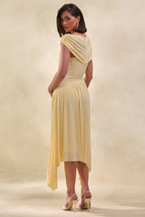Lorina | Lemon Midi Dress With Asymmetric-Waist