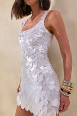 Sophia | White Sequin Square-Neck Mini Dress