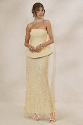 Lorna | Lemon Bandeau Maxi Dress With Scarf