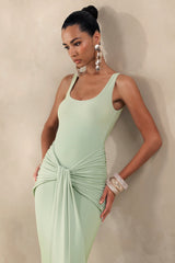 Solyra | Mint Square-Neck Maxi Dress With Sash And Cape Detail