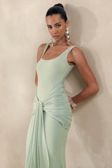 Solyra | Mint Square-Neck Maxi Dress With Sash And Cape Detail