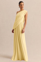 Sabianna | Lemon Asymmetric-Neck Maxi Dress With Draped Detailing