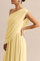 Sabianna | Lemon Asymmetric-Neck Maxi Dress With Draped Detailing