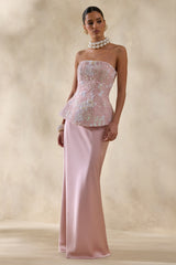 Corvina | Pink Embellished Floral Bandeau Corset Maxi Dress