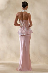Corvina | Pink Embellished Floral Bandeau Corset Maxi Dress
