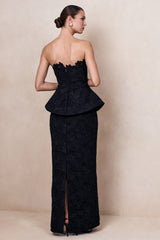 Delvine | Black Lace Bandeau Corset Maxi Dress