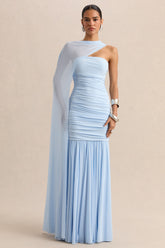 Ivanka | Powder Blue Asymmetric-Neck Maxi Dress With Cape Sleeve