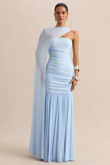 Ivanka | Powder Blue Asymmetric-Neck Maxi Dress With Cape Sleeve