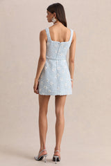 Riya | Light Blue Boucle Square-Neck Mini Dress