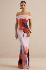Katia | Pink Poppy Print Bardot-Neck Maxi Dress