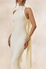 Cordy | Cream High-Neck Maxi Dress With Cape