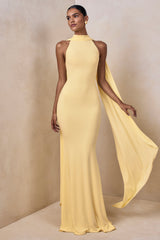 Cordy | Lemon High-Neck Maxi Dress With Cape