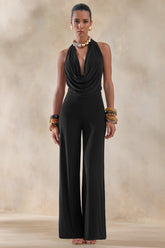 Clemence | Black Plunge-Neck Jumpsuit