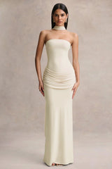 Graciella | Cream Bandeau Maxi Dress With Draped Detailing And Scarf
