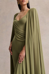 Labina | Green Plunge-Neck Jumpsuit With Cape-Sleeves