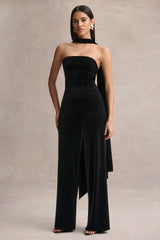 Arcane | Black Velvet Bandeau Jumpsuit With Scarf