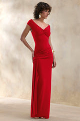 Petronia | Red V-Neck Maxi Dress With Wrap-Detail