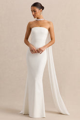 Alina | White Bandeau Maxi-Dress With Cape