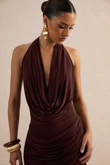 Kavya | Dark Brown Extreme Plunge Neck Thong Bodysuit