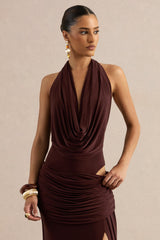 Kavya | Dark Brown Extreme Plunge Neck Thong Bodysuit