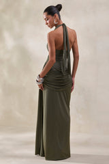 Kavya | Khaki Extreme Plunge Neck Thong Bodysuit
