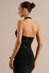 Nerise | Black Lace Plunge-Neck Bodysuit