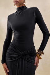 Lyanna | Black Turtle-Neck Thong Bodysuit