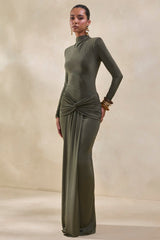 Lyanna | Khaki Turtle-Neck Thong Bodysuit